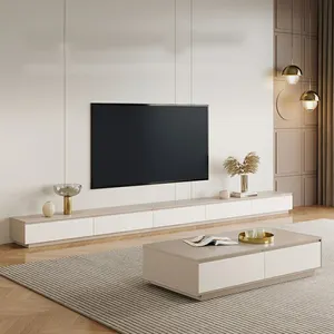 Set Furnitur Ruang Tamu Desain Baru 2022 Meja Kopi dan Kabinet Tv Modern Berdiri Tv Kayu Unit Dinding