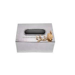 Boîte à mouchoirs de table de forme carrée en métal au design martelé nickelé pour hôtels et maison - Product Image 5