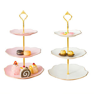 Elegant Ceramic Multi <b>Tier</b> <b>Cake</b> <b>Stand</b> White Gold Trim Irregular Shape For Party Hotel Dessert Serving DP1154B - Product Image 5