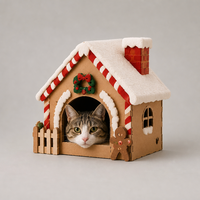 Maison pour chat en carton ondulé, griffoir en forme de maison en pain d'épices à languettes et fentes, 44 cm, pour intérieur