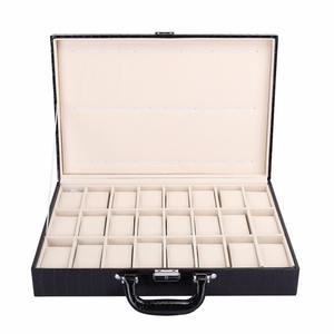 Caja de almacenamiento de reloj con 24 ranuras, estuche de exhibición de reloj de cuero de cocodrilo PU negro, organizador con cerradura, caja de regalo - Product Image 1