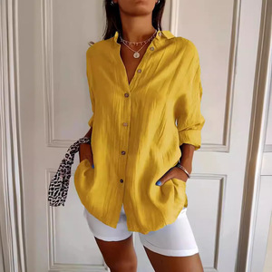 Damen-Hemdbluse mit Knöpfen, locker geschnitten, lange Ärmel, mit Taschen, lässig, für den Alltag, Büro, Damen-Oberteil - Product Image 4