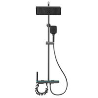 Ensemble de douche mural thermostatique multifonction gris moderne et contemporain avec pommeau de douche effet pluie en aluminium