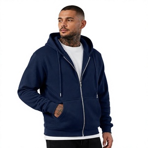 Sudadera con Capucha Azul Marino para Hombre, Cierre de Cremallera, Corte Regular, Felpa, Informal, Color Sólido, para Invierno, con Bordado Digital 100% - Product Image 4