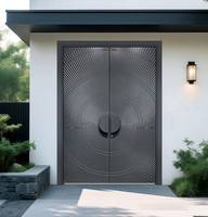 Porte d'entrée pivotante moderne en aluminium, motif radial soleil éclatant contemporain, grande porte d'entrée double, conception sur mesure