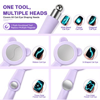 Nouveau Aimant à Ongles Professionnel Solide en Plastique 7-en-1 en Forme d'Ours, Multi-Motifs (Carré, Fleur, Forme S), Aimant Puissant pour Effet Œil de Chat