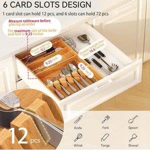 Bamboo Cutlery Drawer Organizer Multi Compartment <b>Storage</b> <b>Box</b> For <b>Kitchen</b> Utensils Eco Friendly Standing Type - Product Image 3