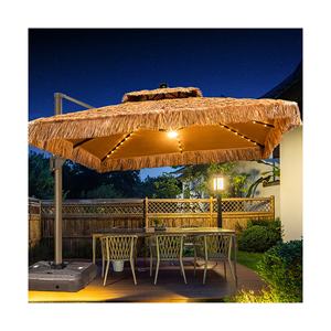 [Toldo de poliéster de 280 gramos] Sombrilla LED solar de 12 pies al por mayor y sombrilla de jardín con base de ruedas de 150kg para exteriores en voladizo - Product Image 1