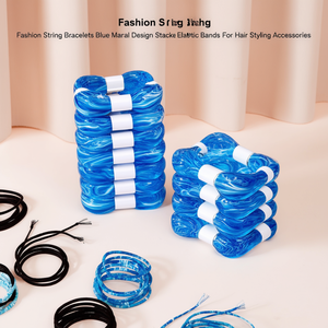 Pulseras de hilo de moda con diseño de mármol azul, bandas elásticas apilables para accesorios de peinado - Product Image 3
