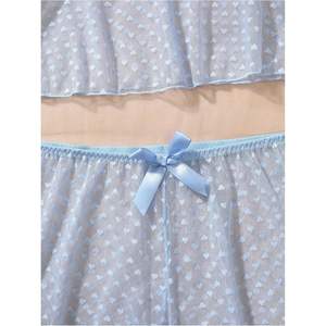 Ensemble de pyjama en maille transparente pour femmes personnalisé avec nœud papillon et imprimé cœur, lingerie 2 pièces sans manches, vêtements de nuit respirants - Product Image 1