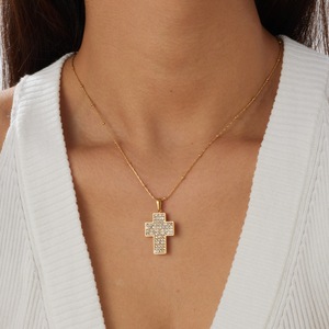 <b>Cross</b> Necklace Gold Plated Stainless Steel Diamond Encrusted <b>Cross</b> Pendant Clavicle <b>Chain</b> Women's Jewelry Gift Daily Wear - Product Image 2