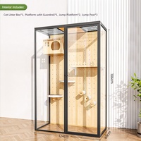Grande cage intérieure pour chat en verre trempé et bois massif, personnalisable, maison de jeu multi-niveaux de luxe pour chats
