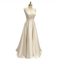 Robe de soirée longue en satin de luxe, col en V, coupe trapèze, bretelles spaghetti, élégante et sexy, pour soirée