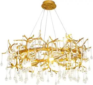 New Design Luxury Large Chandelier Gold Brass Teardrop Lanterns Tree Branch Chandelier Glass For Living Room Hotel Bedroom