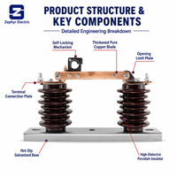 Sectionneur extérieur 12 kV 630 A GW9-12 HGW9, isolateur manuel de type porcelaine pour l'isolation des transformateurs et des lignes