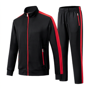 Survêtements d'hiver pour hommes, 2 pièces, style uni, manches longues, veste zippée intégrale, confortable, athlétique, 100% polyester, léger - Product Image 1