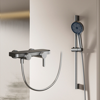 Ensemble de douche complet en alliage d'aluminium 3328 à commande par bouton 2 fonctions, avec douchette à main, pour cabine de douche et WC, très demandé