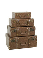 Valise de rangement vintage Boîte imprimée Valise à vêtements haut de gamme Coffre décoratif en bois Ensemble de 4