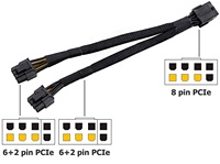 Câble de alimentation Holly 23030808 16 AWG 8 broches PCI Express pour carte graphique GPU VGA, répartiteur double GPU mâle/femelle, gainé PVC cuivre