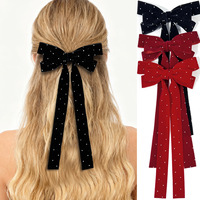 Pince à cheveux élégante en velours avec nœud en strass et longue queue, accessoire capillaire pour le quotidien et les fêtes