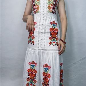 Nouvelle Robe Longue Décontractée pour Femme, Style Été, Sans Manches, Broderies Florales, Col en V, Coupe Slim - Product Image 3