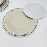 Assiettes et bols vintage en mélamine 20,5/27 cm, ensemble tricoté avec bord craquelé, vaisselle pour usage quotidien et fêtes