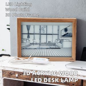 Estilo Europeu Design Fábrica Atacado Madeira Criativa e 3D Acrílico LED <span class=keywords><strong>Desk</strong></span> Lamp Aniversário Presente Photo Frame <span class=keywords><strong>Light</strong></span> - Product Image 2