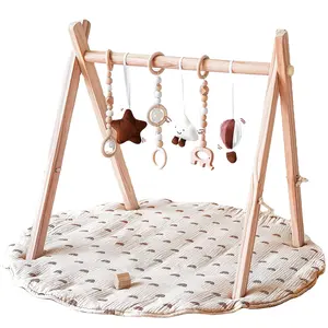 木制婴儿游戏室带垫子可折叠婴儿游戏垫框架活动健身房悬挂酒吧婴儿玩具彩虹游戏垫