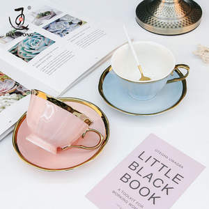 DianTong custom luxury gold rim cappuccino <span class=keywords><strong>tazze</strong></span> <span class=keywords><strong>da</strong></span> caffè in porcellana tazza <span class=keywords><strong>da</strong></span> tè in ceramica e piattino set tazza <span class=keywords><strong>da</strong></span> tè con piattino - Product Image 1