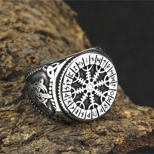 yunnique Men's <b>Titanium</b> Steel <b>Ring</b> Snowflake Compass Rune Design Hip Hop Style Gift Jewelry - Product Image 2