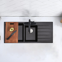 Évier de cuisine QIAJIANG QS11650G fait main, carré, durable, en composite de quartz, moderne, double bac, à poser sur le comptoir, garantie 1 an