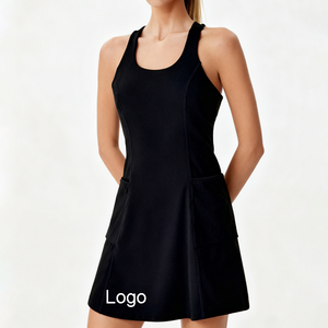 Robe de tennis sexy sans manches pour femmes Robe de sport en maille respirante avec poches pour le tennis - Product Image 1