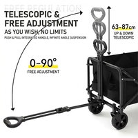 Chariot de camping pliable léger et portable 75x45cm, chariot compact pliable avec poignée de poussée et de traction 0-90° °