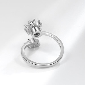 Anillo Abierto de Cobre con Zirconia en Racimo Geométrico para Mujer, con Flor Giratoria, Bañado en Oro Blanco, Joyería Antiestrés - Product Image 4