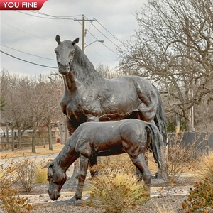 Sculpture de <span class=keywords><strong>cheval</strong></span> en bronze YOUFINE, taille réelle, statue de poulain et de jumente pour la décoration extérieure de ferme et de ranch - Product Image 5