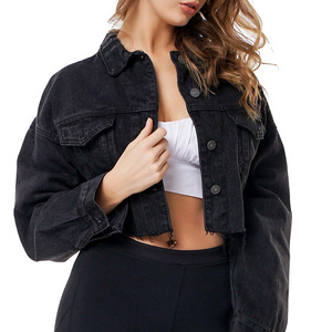 <span class=keywords><strong>Veste</strong></span> <span class=keywords><strong>en</strong></span> <span class=keywords><strong>jean</strong></span> décontractée, mode avec boutons délavés, coupe <span class=keywords><strong>courte</strong></span>, tissus denim vintage, vestes personnalisées pour femmes - Product Image 2