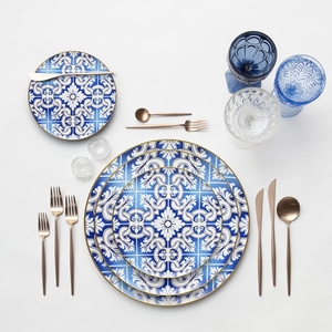 Modern Style Custom Porcelain Plate Deep Blue Pad Printing Ceramic Dessert Dish Fine Bone China Dining Plates - Product Image 2