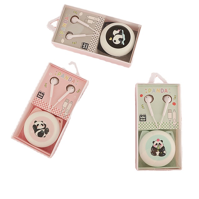 KIKI-406 Type-C Panda Cartoon Model Wired Earphones with Microphone Bass Stereo IPX-1 Waterproof ABS Material