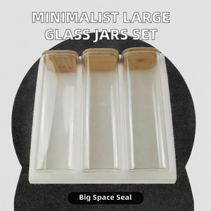 Set 3-Piece Minimalist Square <b>Glass</b> Jars Bamboo Lid Large Capacity Sealed -<b>Food</b> <b>Storage</b> Containers for Camping Kitchen Use - Product Image 2