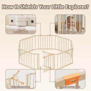 8 Panel Wooden Pet <strong>Playpen</strong> with Door Foldable Indoor Play Yard for <strong>Puppies</strong> Cats Small Animals - Product Image 3
