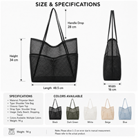 Sac fourre-tout de plage en maille personnalisé, grande capacité, pliable, avec poches latérales, réutilisable, pour courses, sac à main pour femme, voyage, piscine