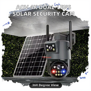 Caméra solaire AOV 4K 12MP 4G <span class=keywords><strong>SIM</strong></span> avec alarme IA, double objectif, panoramique/inclinaison, micro intégré, audio bidirectionnel, suivi humain, vision nocturne, installation facile - Product Image 3