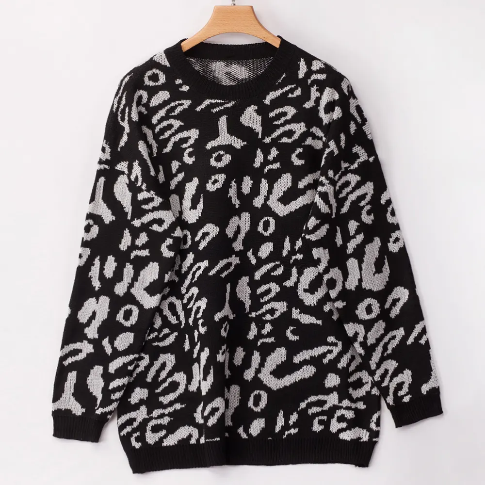 Fashion Plus Size Casual Sweater Top Women Fine Workmanship Winter Leopard Knitted Sweater