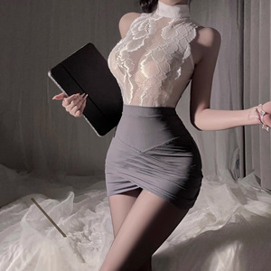 Hot-selling sexy lingerie set featuring a sexy small bust, a pure and alluring secretary style, lace pajamas, and a bodycon - Product Image 1