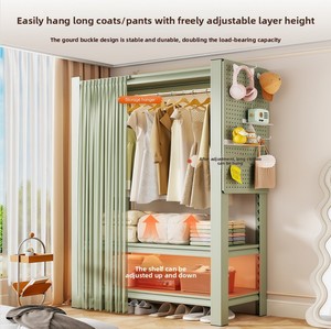 Armoire de chambre à coucher en acier, style ouvert, multi-niveaux, réglable et démontable, à poser au sol, pour rangement domestique et locatif - Product Image 2