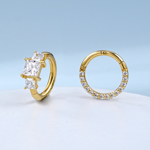 Aretes Toposh de Oro Sólido Real de 14K con Circonita Cúbica Transparente para Cartílago, <span class=keywords><strong>Tragus</strong></span> y Daith, Joyería de Piercing tipo Labret con Parte Trasera Plana - Product Image 6