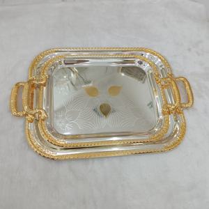 Shubin ถาดกระจกสแตนเลสตกแต่งโต๊ะหรูหราอาหารชากาแฟเสิร์ฟทรงกลม32ซม. 39ซม. ถาดทองอียิปต์อาหรับ - Product Image 3