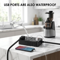 Multiprise intelligente étanche 1700J à fixation murale avec protection contre les surtensions, 3 ports USB et prises électriques pour la maison et le bureau