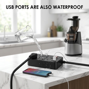 US 1700J Industrial Waterproof Cube Power Strip 4 AC Wall Mount <strong>White</strong> Smart Plug 3 USB <strong>Ports</strong> Light Switch Home/Office Use - Product Image 2