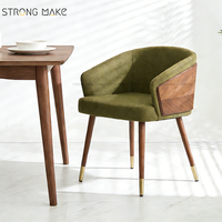 Chaise de salle à manger en bois massif, style nordique moderne et luxueux du milieu du siècle, avec revêtement en velours et simili cuir PU, pour restaurant